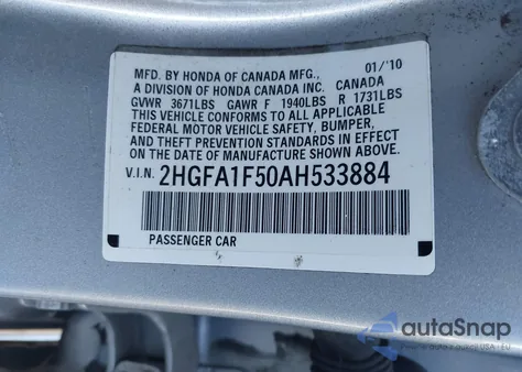 2010 Honda Civic Lx from USA, damaged, VIN 2HGFA1F50AH533884